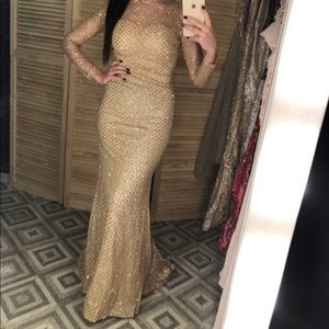 New! Gold Long evening dress long-sleeve